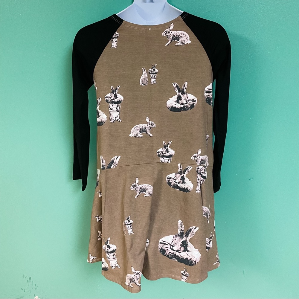 Art & Eden Black & Khaki Green Long Sleeve Bunny Graphic Skater Dress Girls 8 - Picture 8 of 10